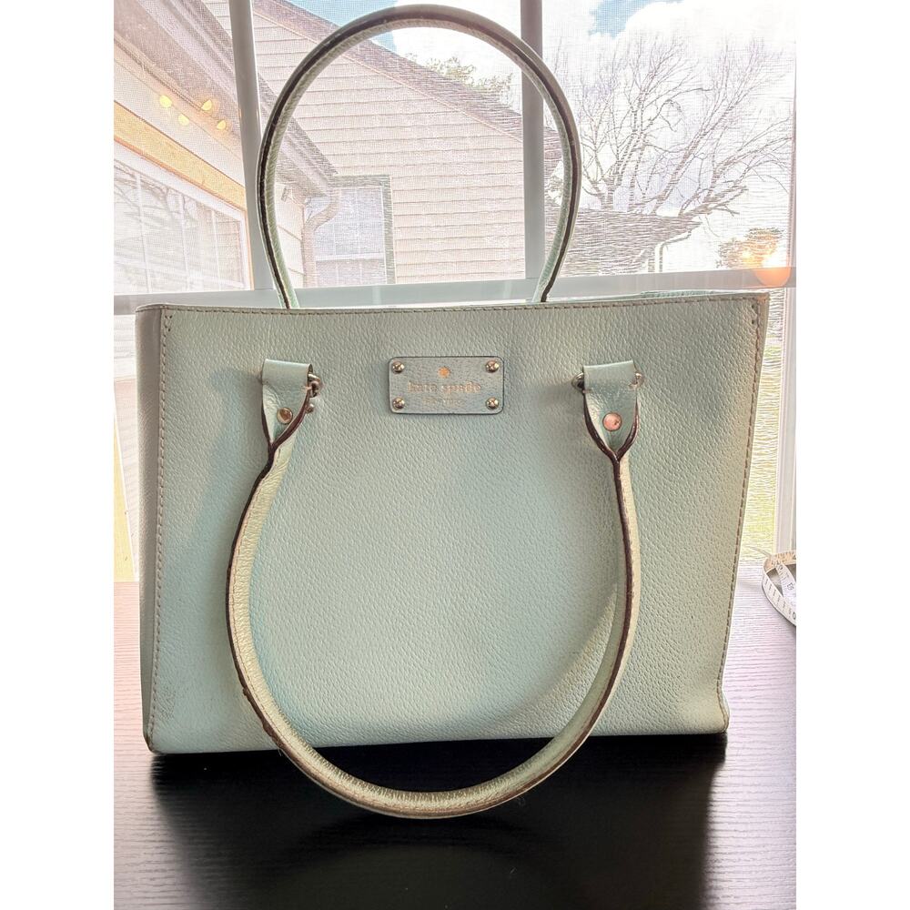 Kate Spade New York Tiffany Blue Mint Green Pebbled Leather Satchel Tote Bag - Picture 5 of 16